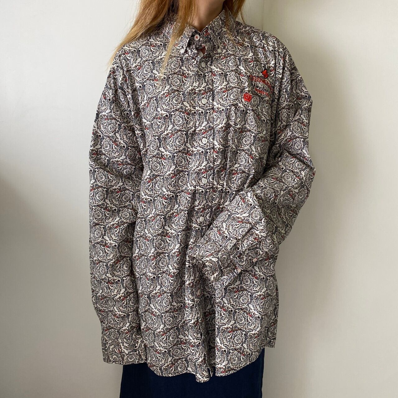 CINCH 総柄 刺繍 長袖シャツ メンズXL 古着 ボタンダウン B.D.シャツ