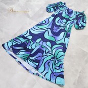 フラダンス 衣装 Ocean Blue Bird オーシャンブルーバード ワンピース ドレス ブルー系 アシンメトリー シンプル 爽やか かわいい 華やか 鮮やか 明るい 青 緑 紺 ハワイアン アロハ ハワイアンプリント フラ ダンス レッスン 練習