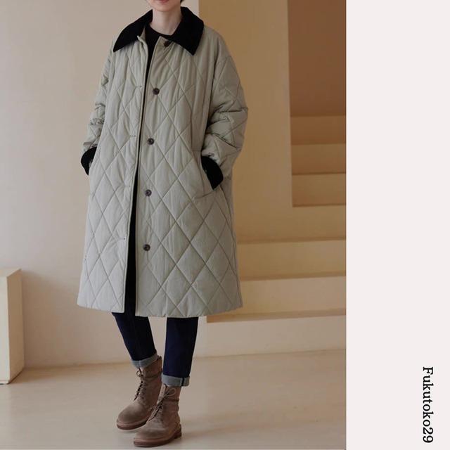 キルティングロングコート F3287