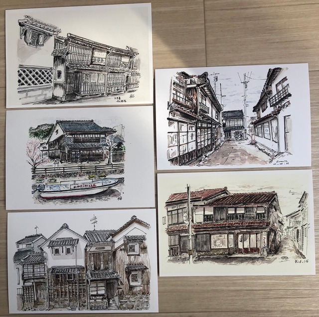 線細ペン画家「森井裕子さん」の城下町シリーズ５枚セットB