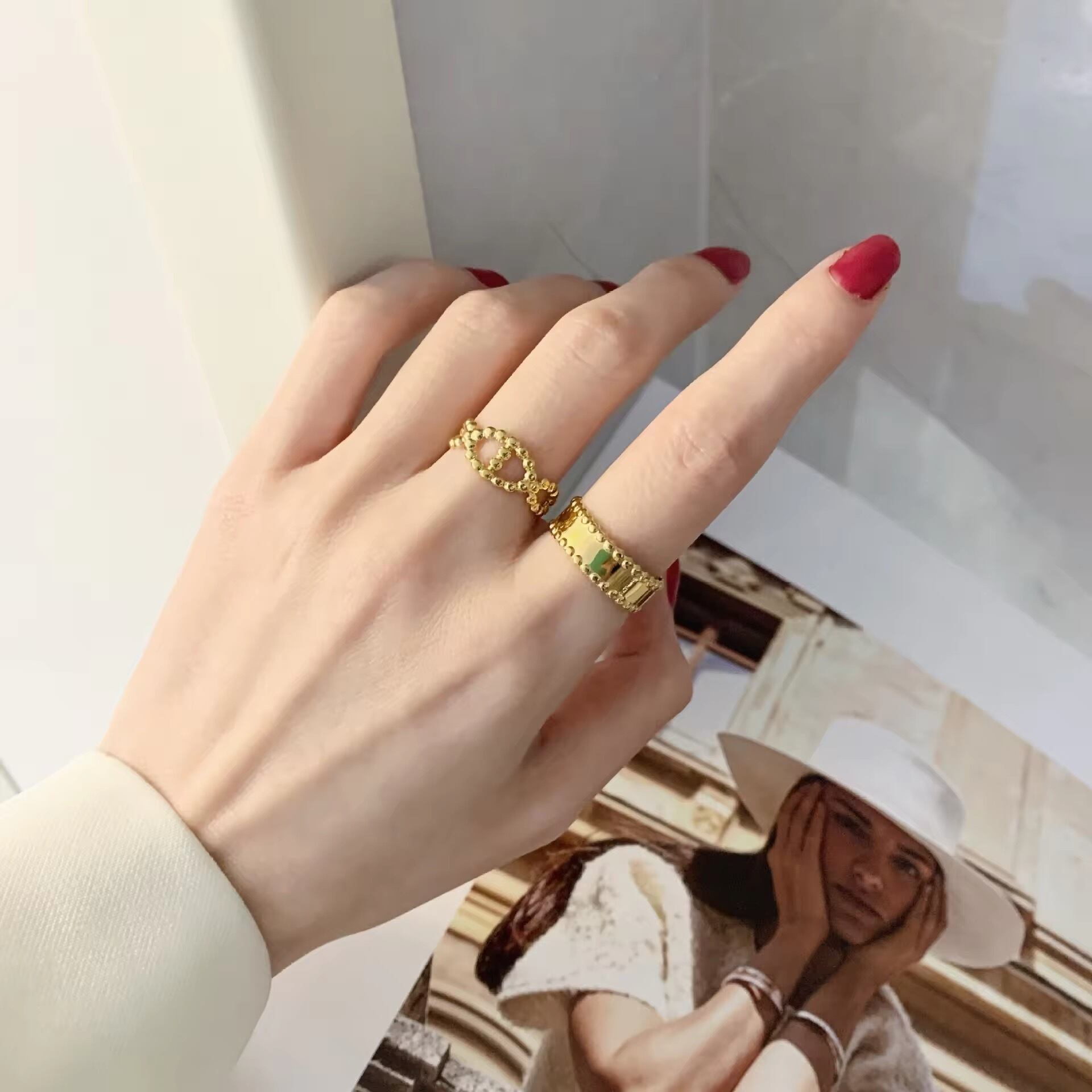 金アレ対応 316L ラウンドビーズデザインオープンリング(0655)