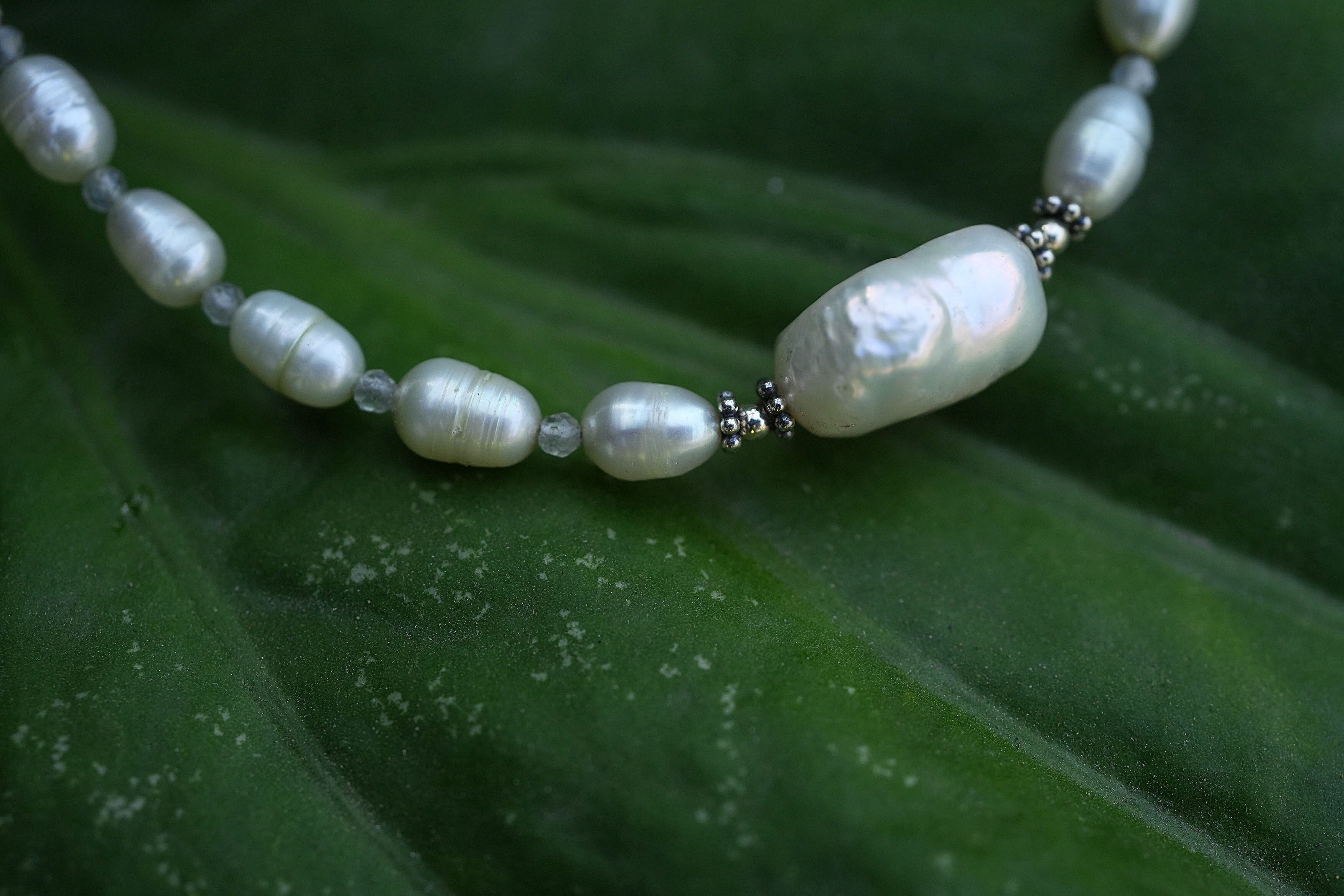 真珠とムーンストーン★Sv.92.5★真珠パール ネックレス1457