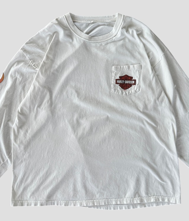 -Harley Davidson White Long sleeve shirt fire flame