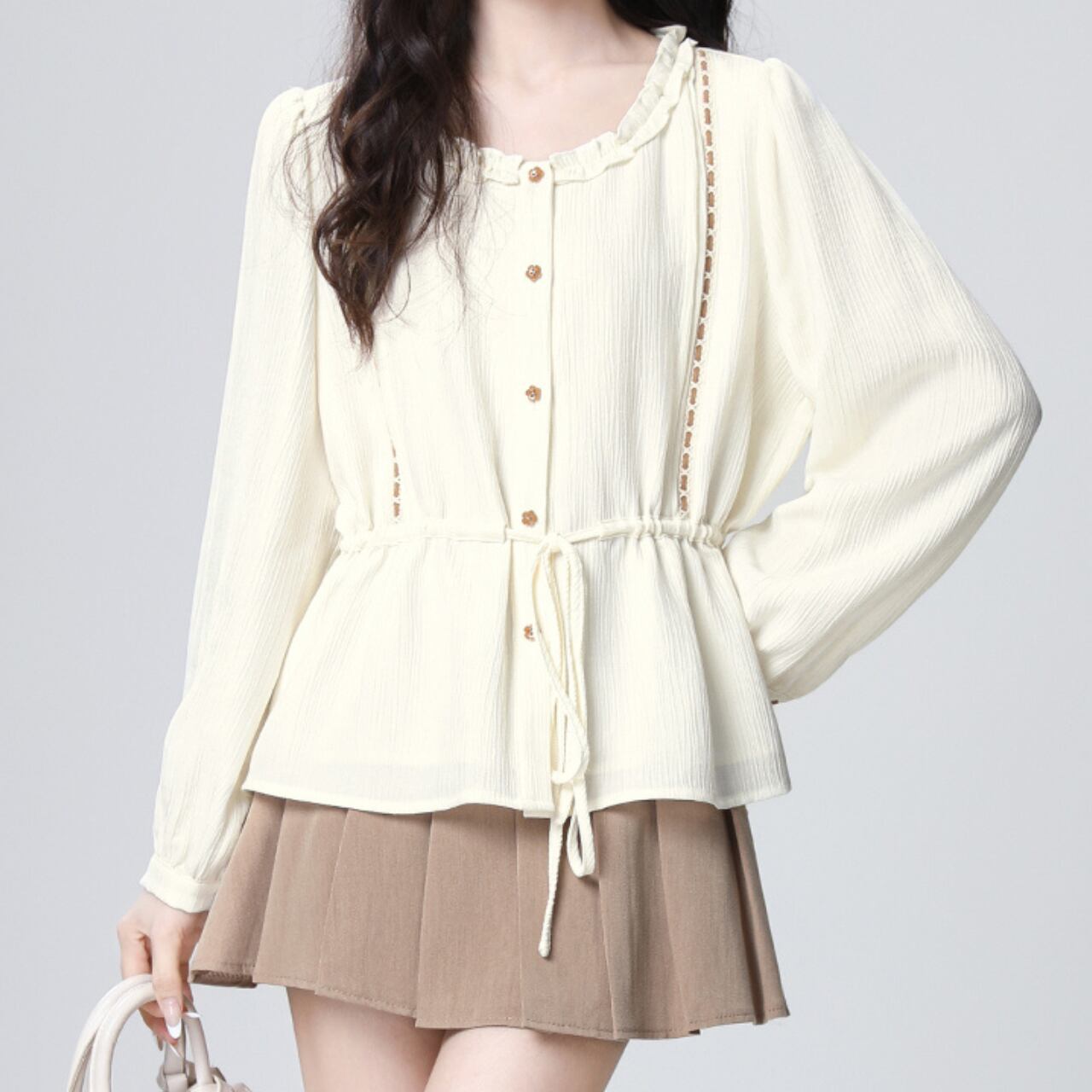 Frill Neck Peplum Blouse R0218