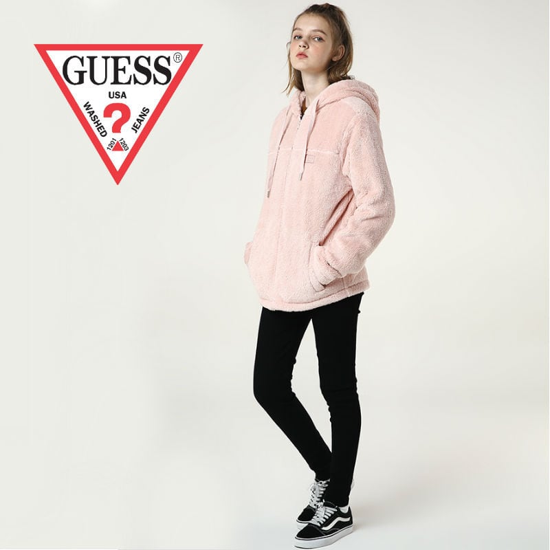 30% GUESS【ゲス】ミニワッペンフリースパーカー フーディー ボア