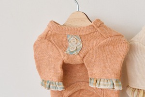 即納【Ma belle fifi】ふわふわチェックニットトップ ピーチ