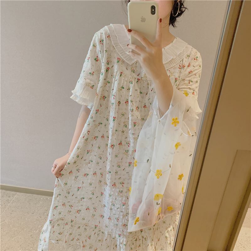 サマーフローラル薄手ルーズ 大人ガーリー スウィート キュート カジュアル 夏物 花柄 シルク 萌量不足56393251396