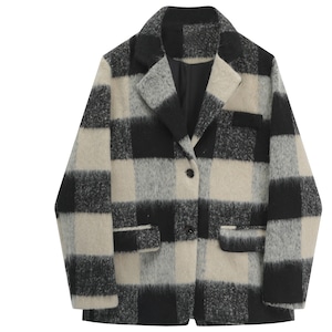 CHECKERED SINGLE BREAST COLLEGE STYLE WOOL COAT 1color M-6441