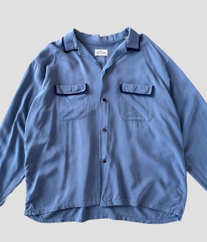 -VAN HUSEN- Vintage 50-60s L rayon open collar shirt