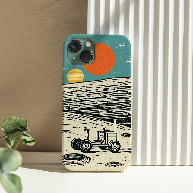 受注生産 iPhoneケース 探査車と惑星のレトロ宇宙柄｜宇宙ポスター風 RFSP071B