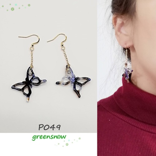 【サージカルステンレス ピアス】べっ甲風 蝶々 ちょうちょう ストーン イアリング変更可