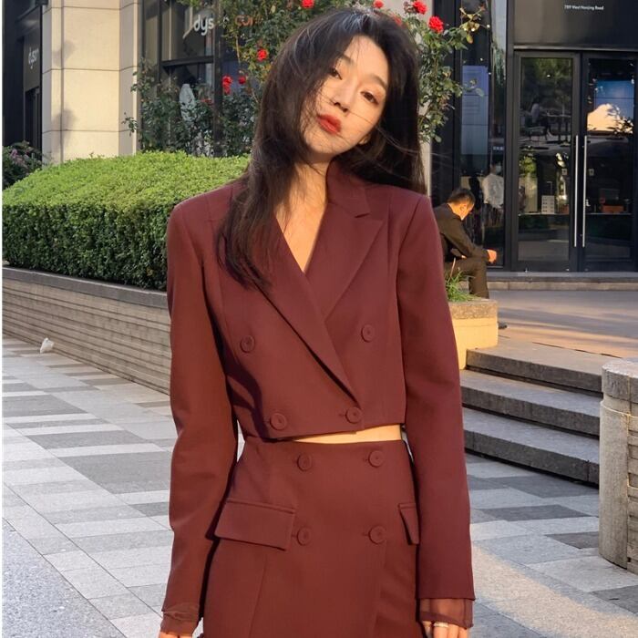 スプリングショートジャケット ハイウェストウェストスカート スタイル 春物 ドラファッションホール52172251555