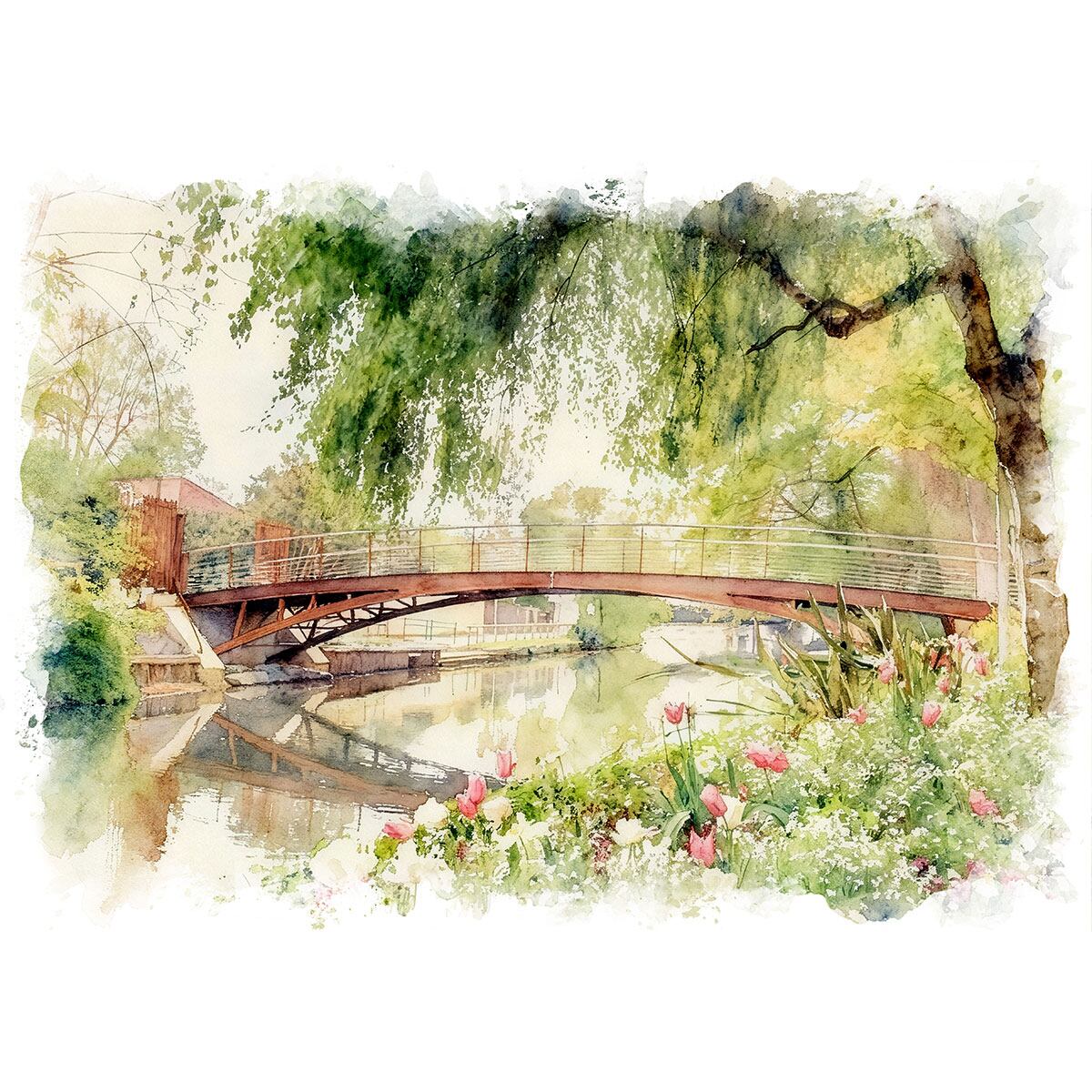 絵画 風景画(街並み) フランス シャルトル・ユール・エ・ロワール インテリアアート額付き 水彩画・油絵調 WAT0565