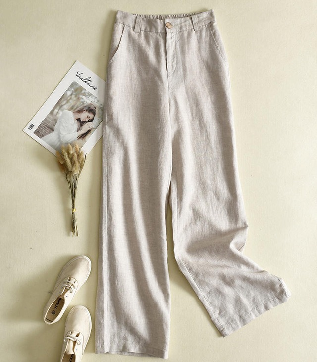 【送料無料】ロングパンツ リネン きれいめ ハイウエスト 無地 体型カバー 無地 上品 シンプル ベーシック カジュアル 大人 30代 40代 グレー ベージュ ホワイト ブラック ブルー PT-107R