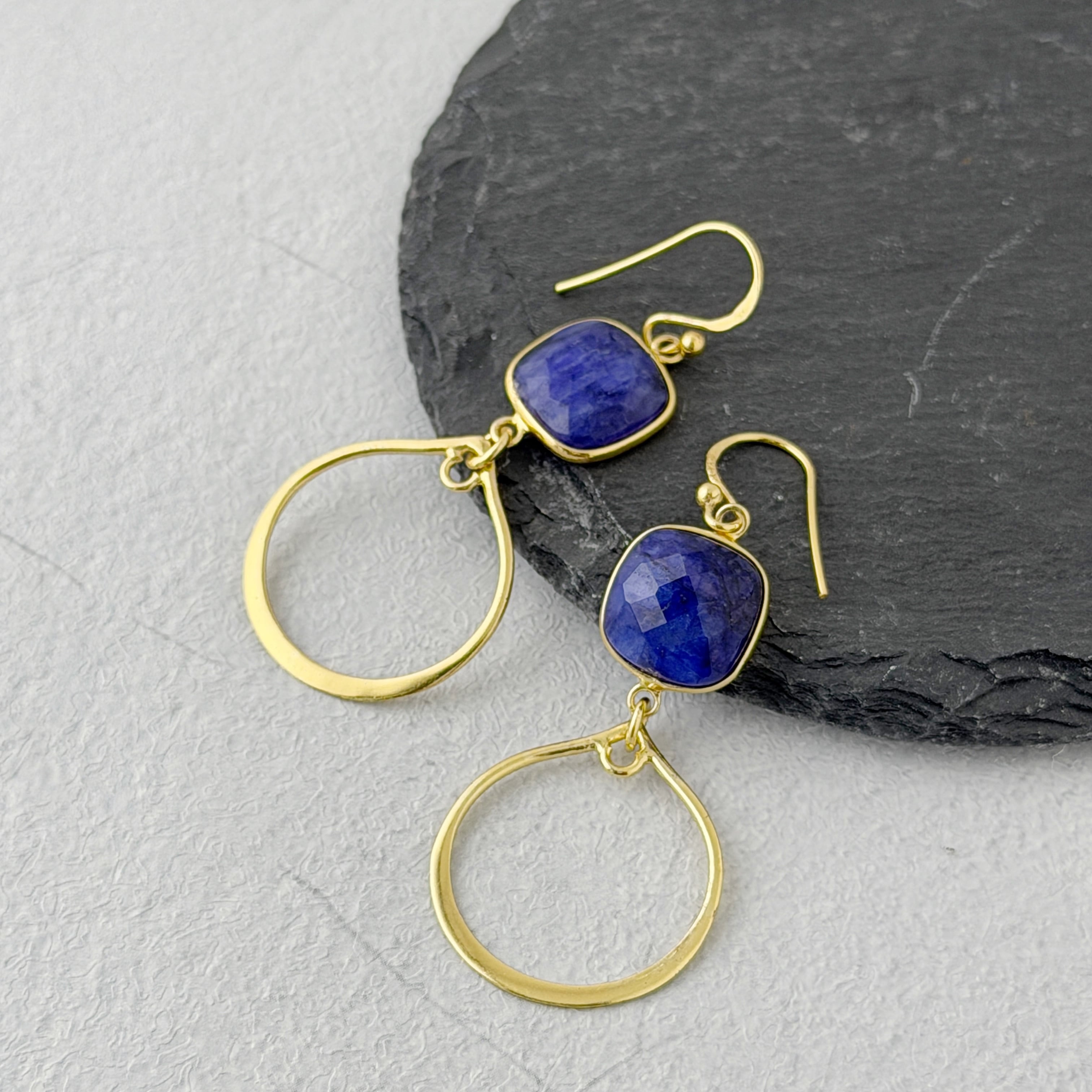 Gold Coating サファイア 横フープ フック ピアス