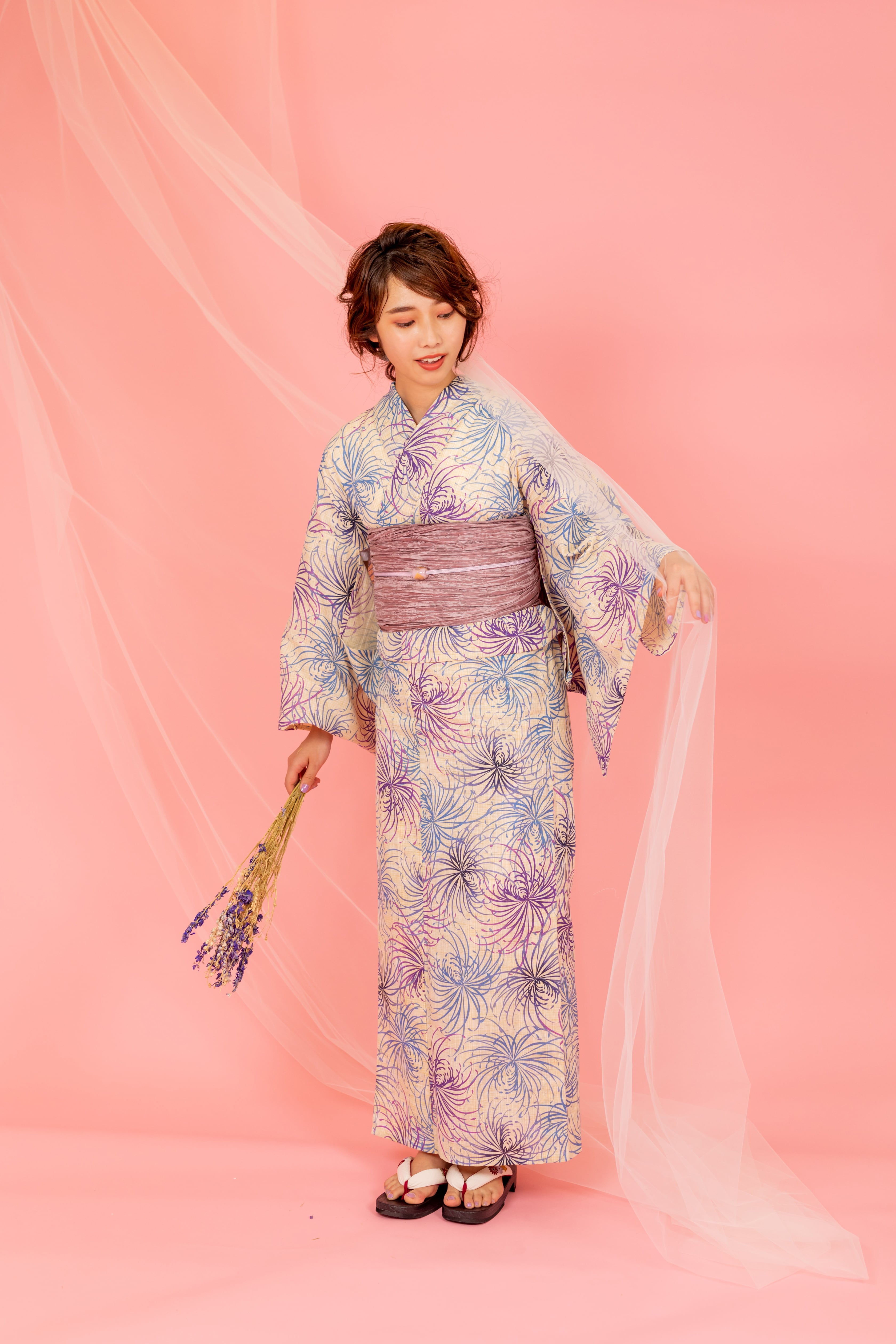 浴衣 単品（古典 京糸菊 紫 ラベンダー 綿麻） | KIMONO CHOYA［きもの