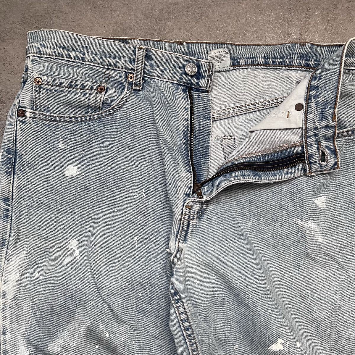 実寸32×30】90s Levi's 550 メキシコ製 ペンキ飛び アイスブルー