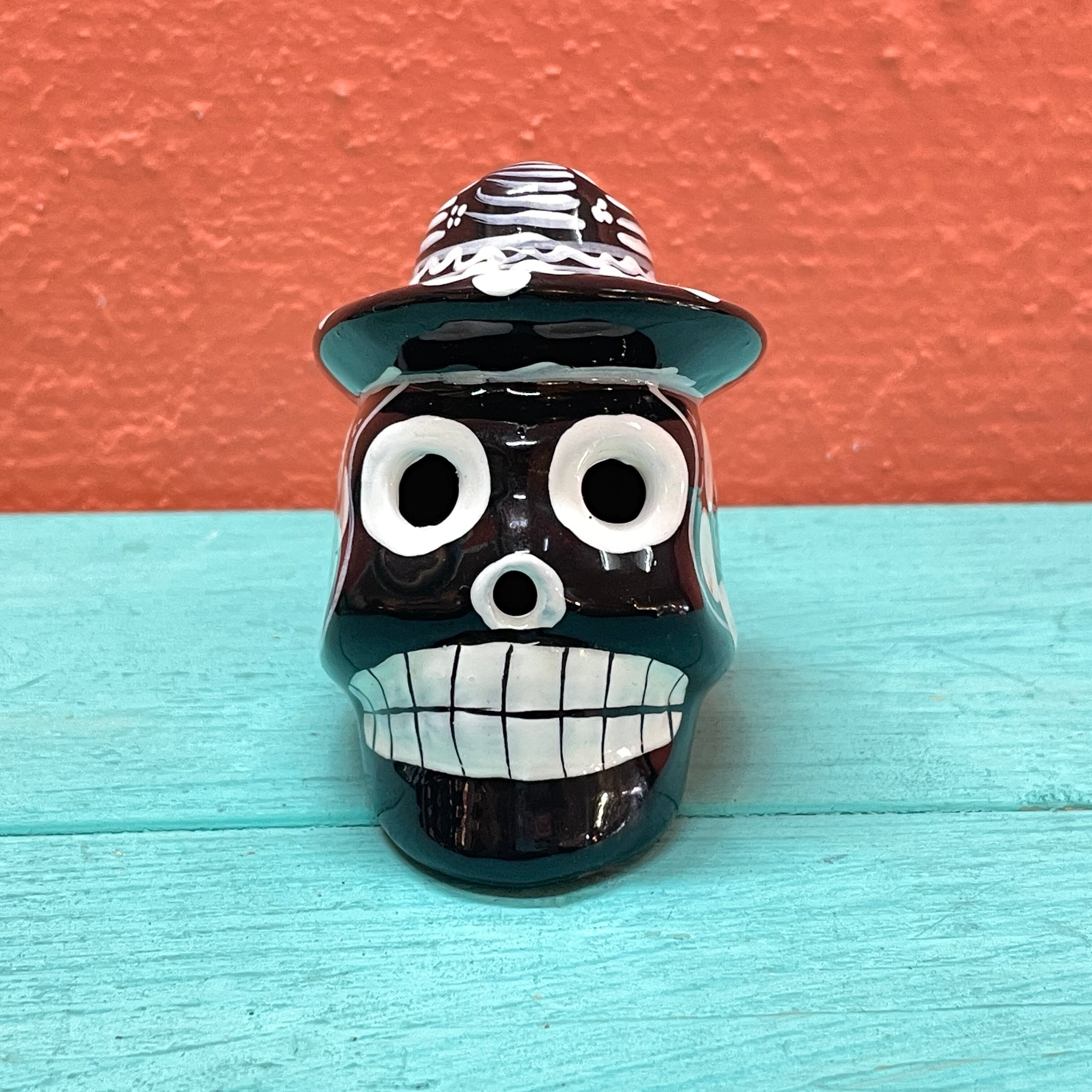 メキシコシティ 陶器のカラベラ ソンブレロ BK Mexico city Calavera