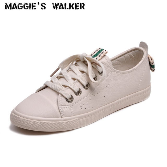 マギーのウォーカー女性pu靴カラフルなカジュアル靴ひもプラットフォーム低トップキャンバス革アウトドアシューズサイズ35〜39