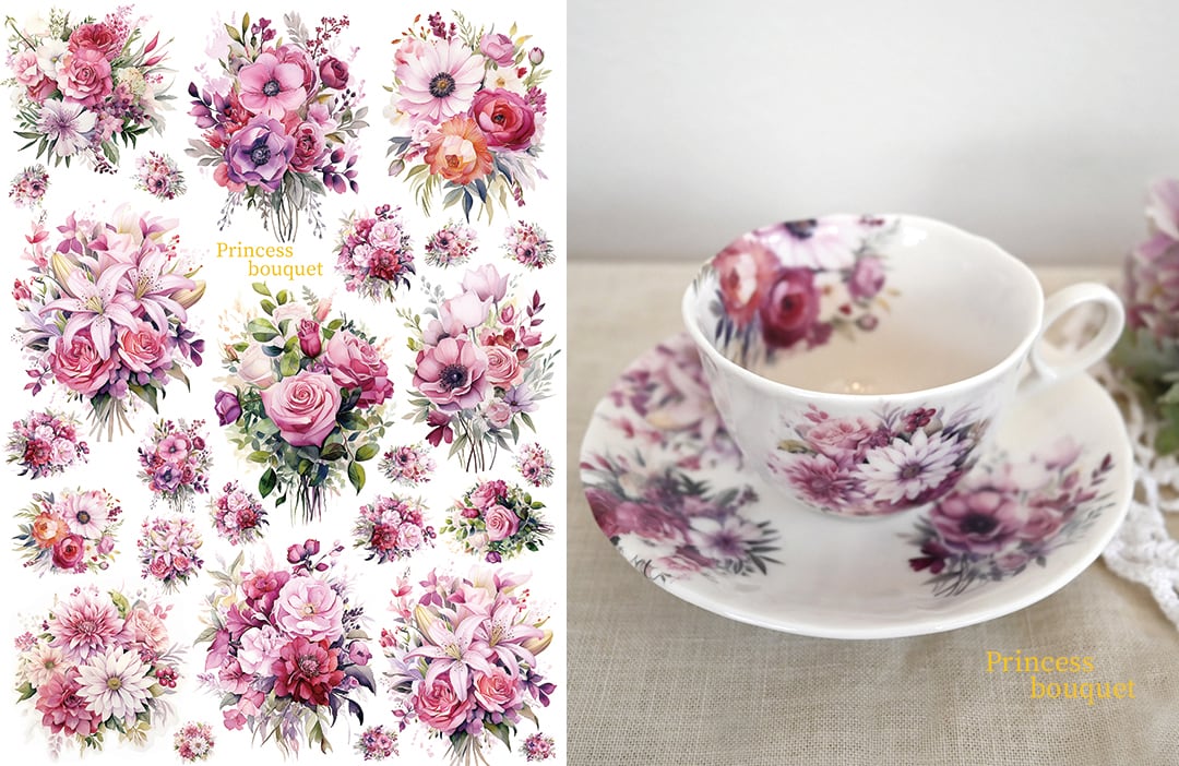 水彩 姫ブーケ A4サイズ (ポーセリンアート用転写紙)