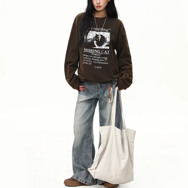 fade cat graphic long tee　フェードキャットグラフィックロングティー　J2133