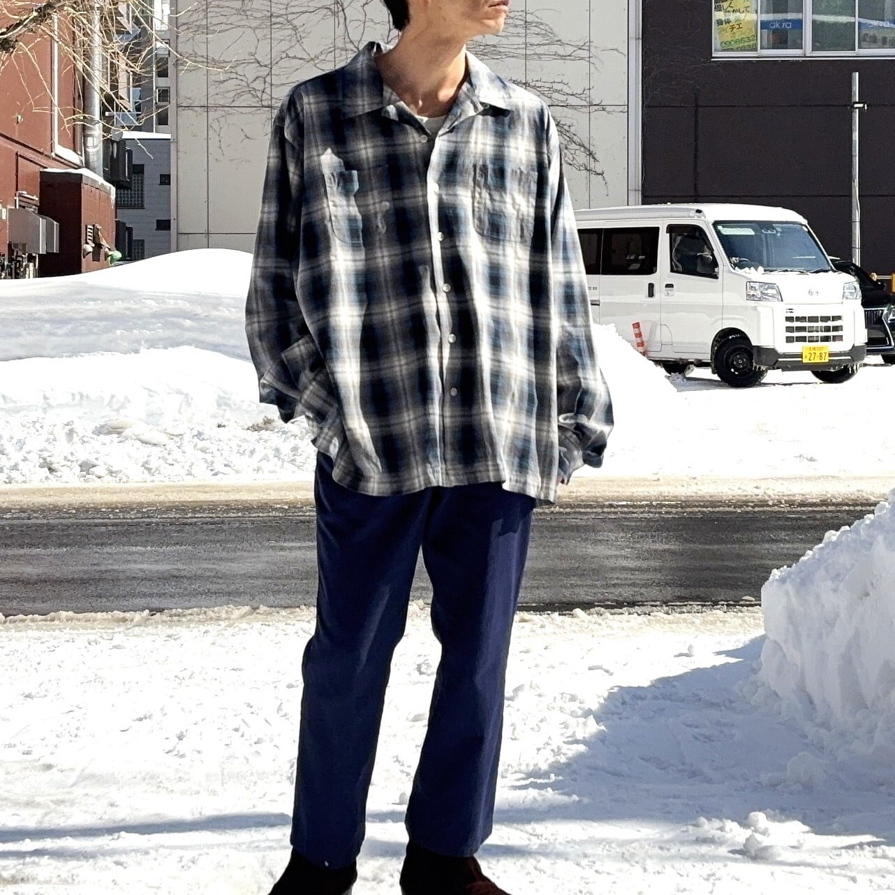 90S POLOSPORT Ombre Check Rayon Open Collar Shirt【XXL】 | drop by