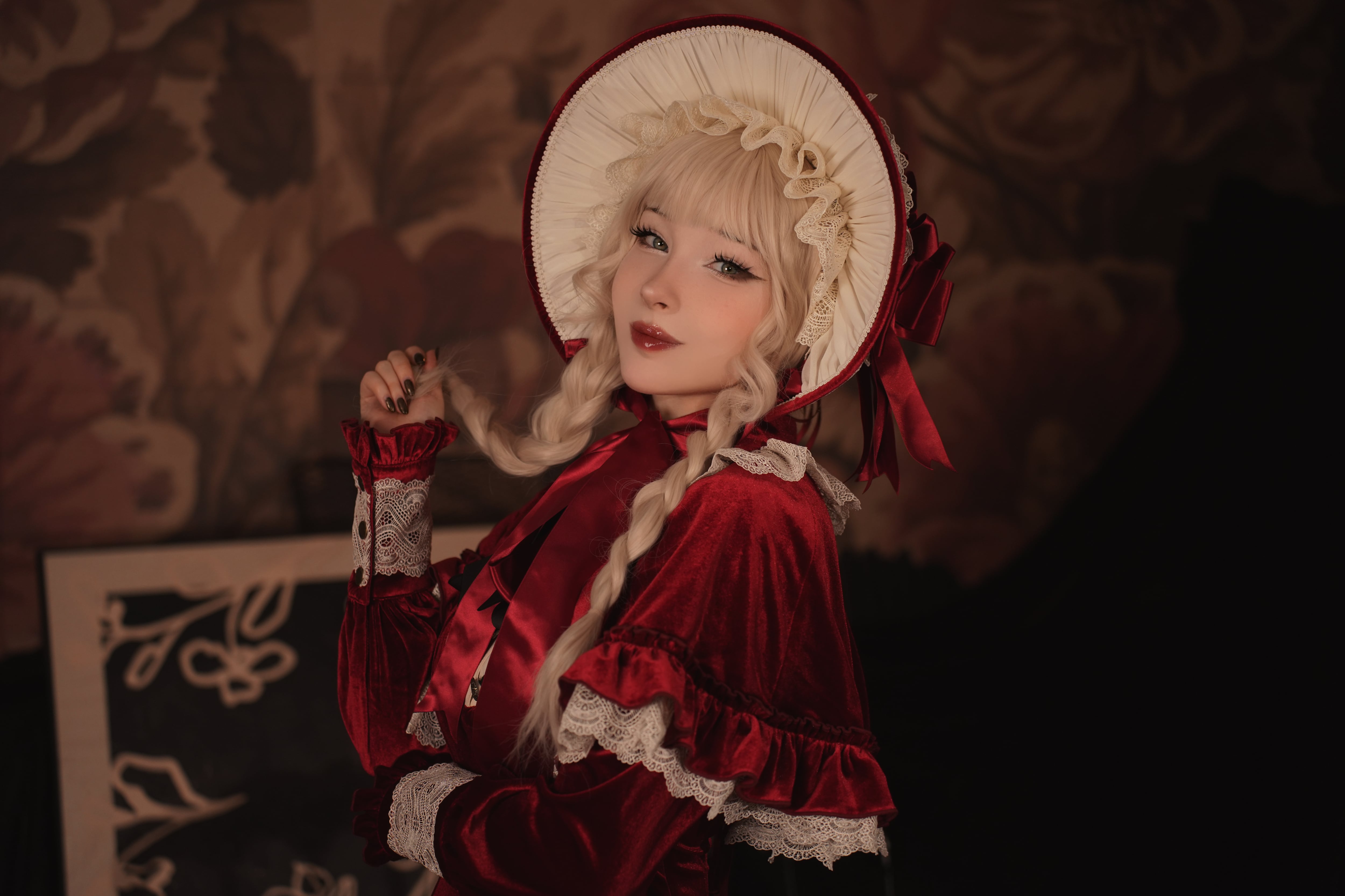 星箱works シュヴァルドール ワンピース ボンネットセット 赤 シュヴァルドール バイカラーボンネット | HoshibakoWorks