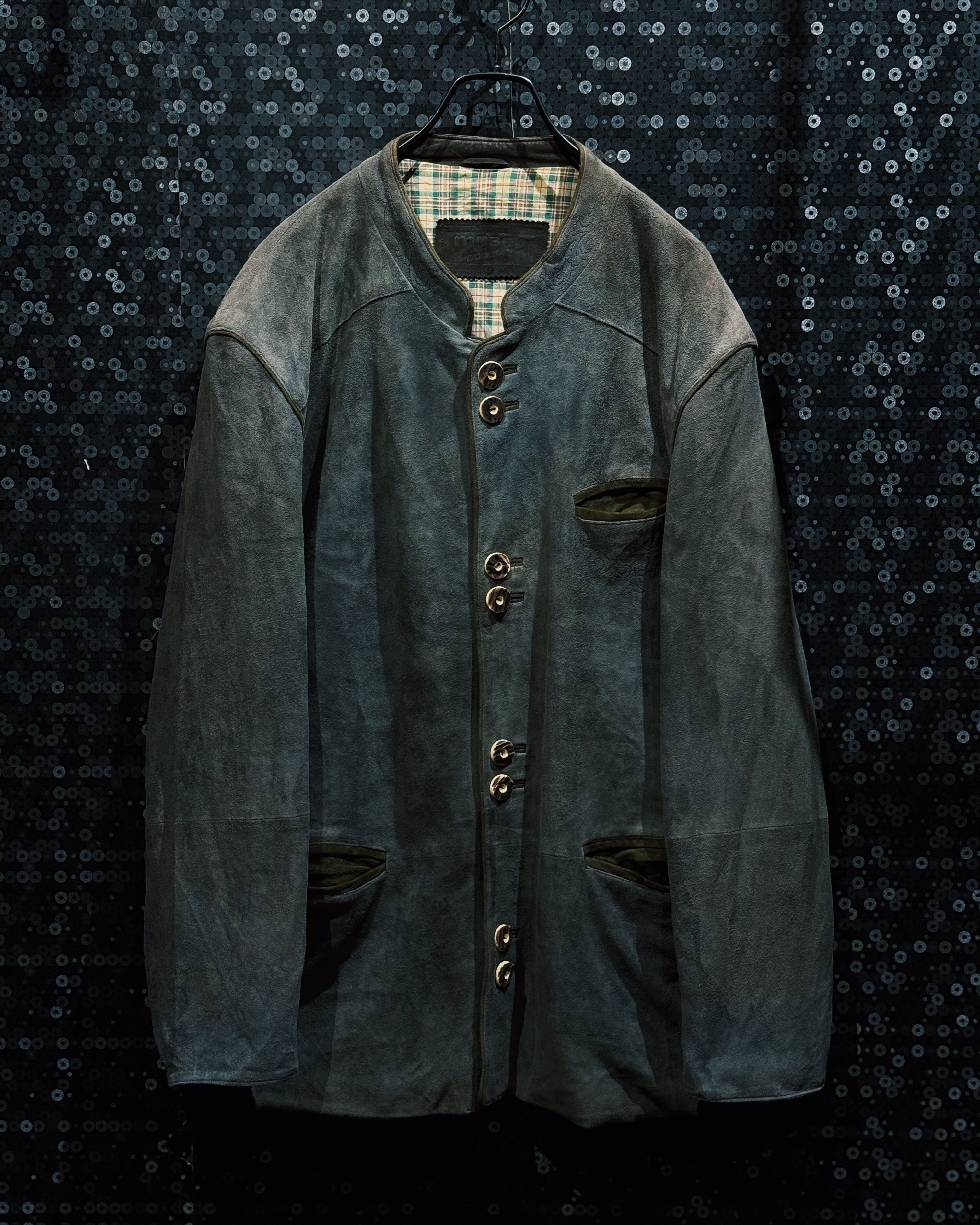 【ÆIEM】"MARESA"vintage Suede Leather Tyrolean Jacket – Grayish Olive × Check Lining