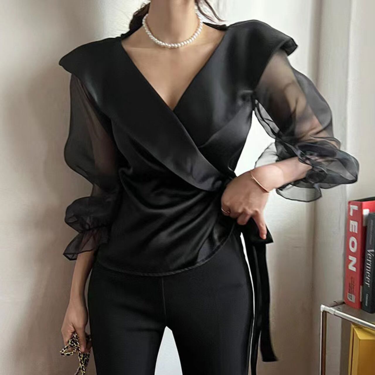 シアースリーブ ウエストリボンカシュクールブラウス A4150