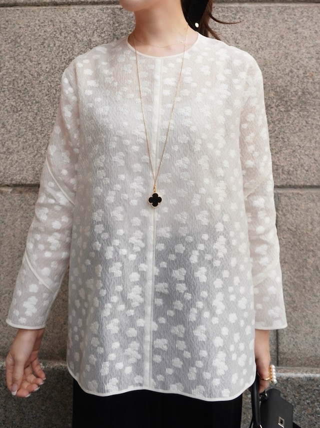 sheer jacquard blouse "kobana" / white (即納)