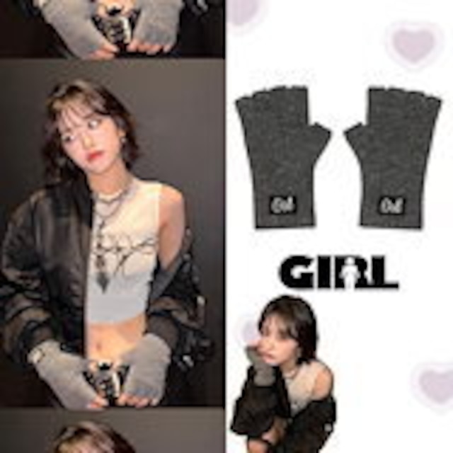 ★IVE アンユジン 着用！！【girl skateboards】TYPO FINGERLESS GLOVE charcoal