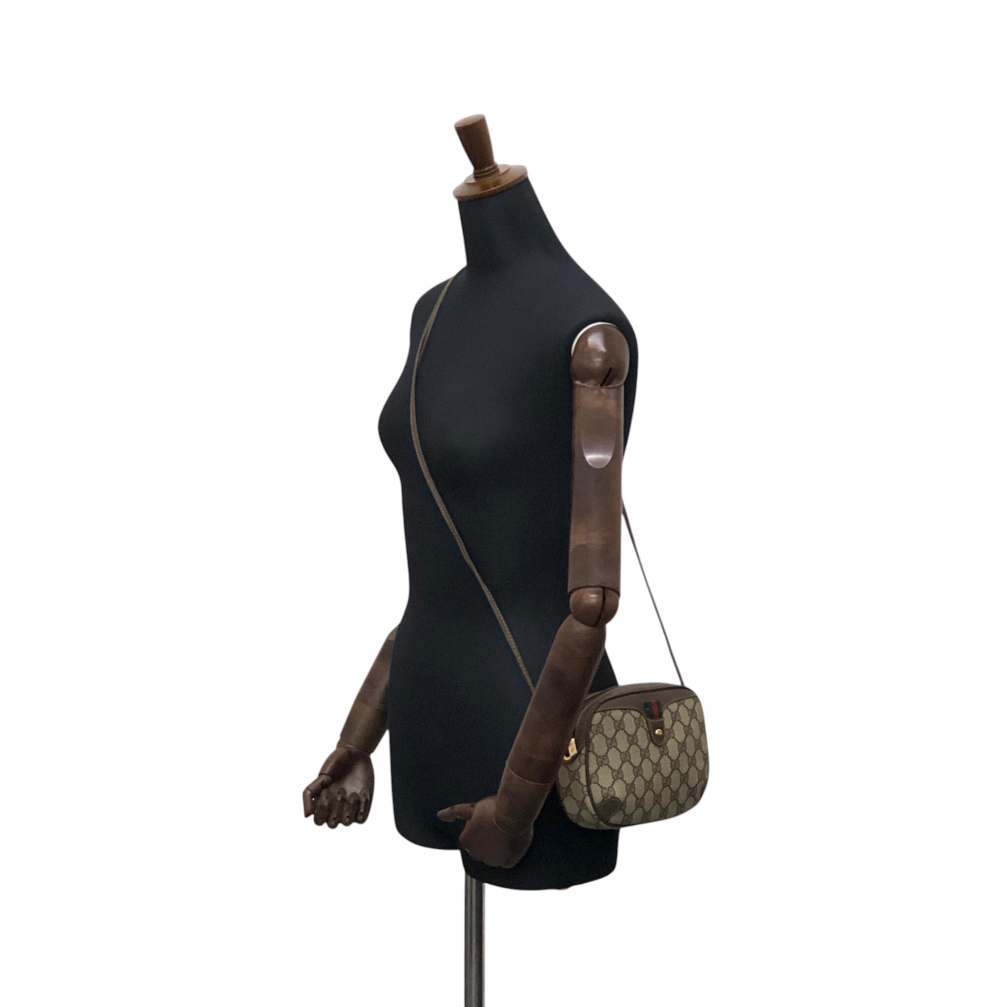 GUCCI グッチ シェリーライン ショルダーバッグ ブラウン PVC レザー