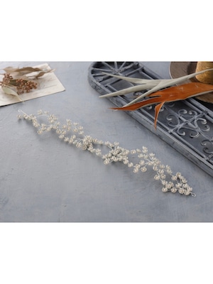 【チェリーフラワー小枝ビジュ シルバー】 バックカチューシャ 袴 振袖 成人式 ヘアドレス カチューシャ k-0030