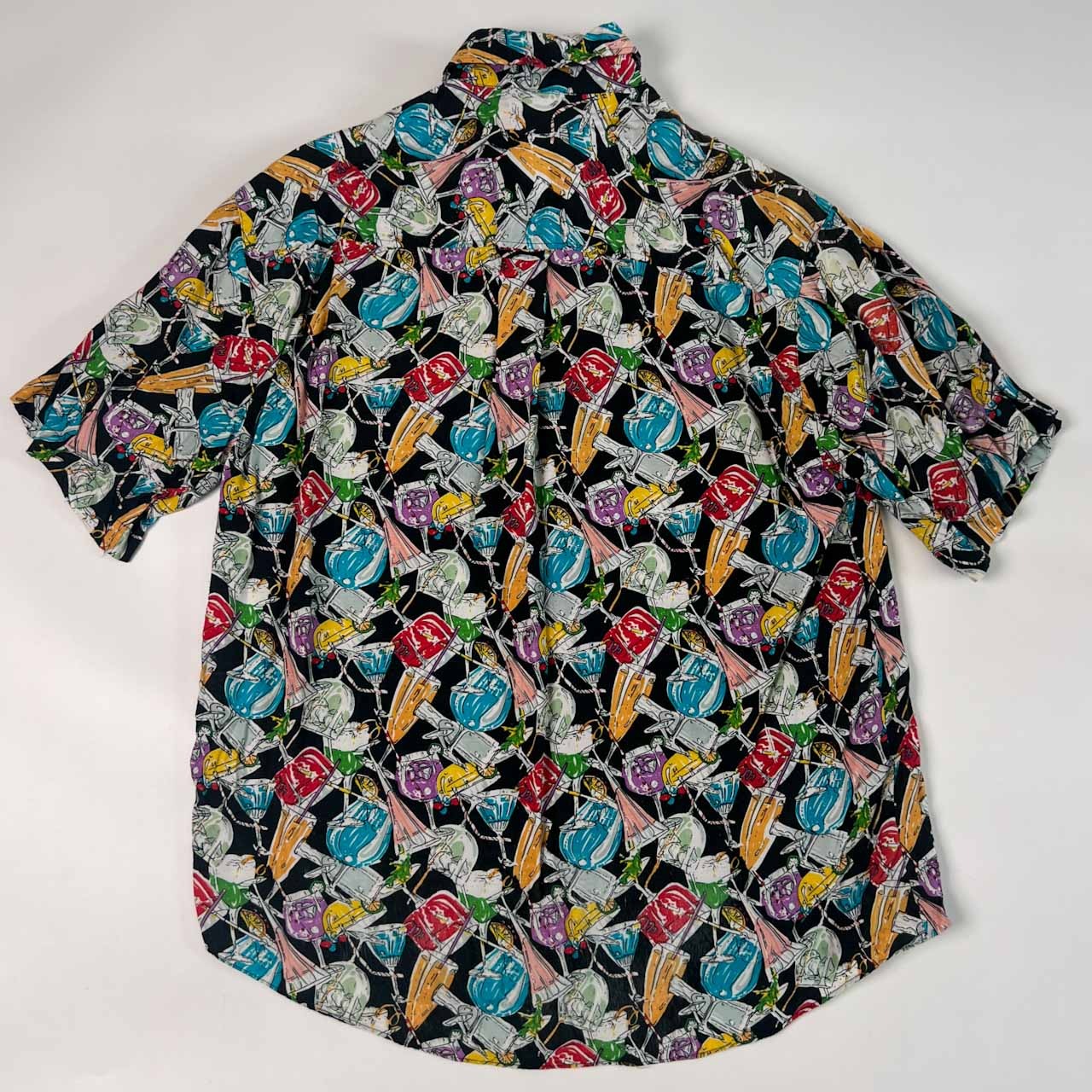 80s 90s COLORE ITALIA コローレ カクテル柄 総柄 レーヨン 半袖 シャツ 柄シャツ S/マルチ メンズ ビンテージ