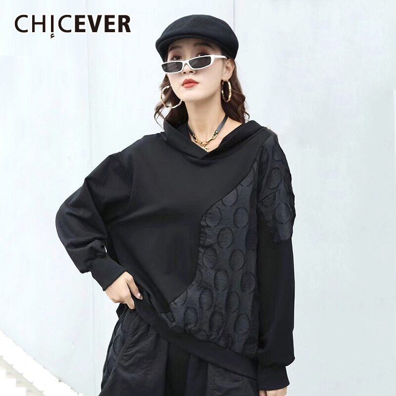 CHICEVERルーススウェットシャツレディースフード付き長袖パッチワーク特大スウェットシャツ服2020秋 ロング オータム 秋物 6base590365263298
