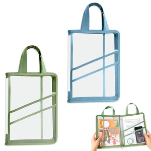 【人気】ドキュメントファイル a4ファイルケース 連絡袋 手提げ ドキュメントフォルダー PVC 透明 防水 耐油 ジッパー式 タテ 大容量 仕切り付き 取っ手付き 軽量 持ち運び 通勤 通学 教科書入れ 資料収納 整理 文房具 オフィス用品 (青 グリーン)