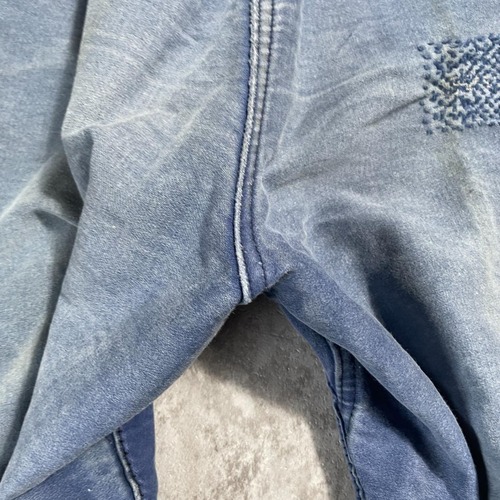 40-50s フレンチワーク パッチワーク モールスキン ブルー パンツ W34 詳細写真16