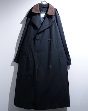 90s "London Fog" Black Leather Detachable Collar Long Trench Coat with Liner