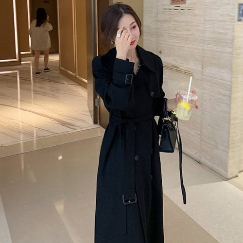 トレンチコート レディース 秋 春 定番 アウター 黒 コート ロング丈