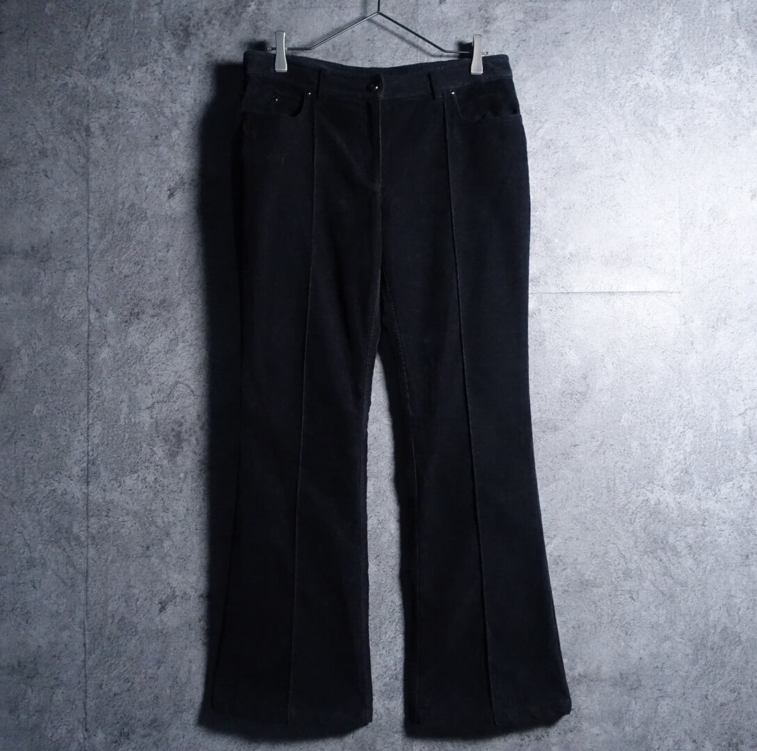 Black Center Piping Design Flare Corduroy Pants