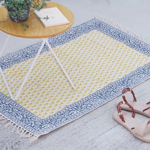 Hand-woven block print rug mat