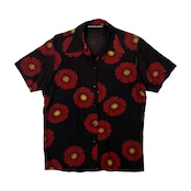 80s 90s KATHARINE HAMNETT キャサリンハムネット 花柄 半袖 レーヨン シャツ M /黒タグ/ブラック×レッド/ジーシーオー代理