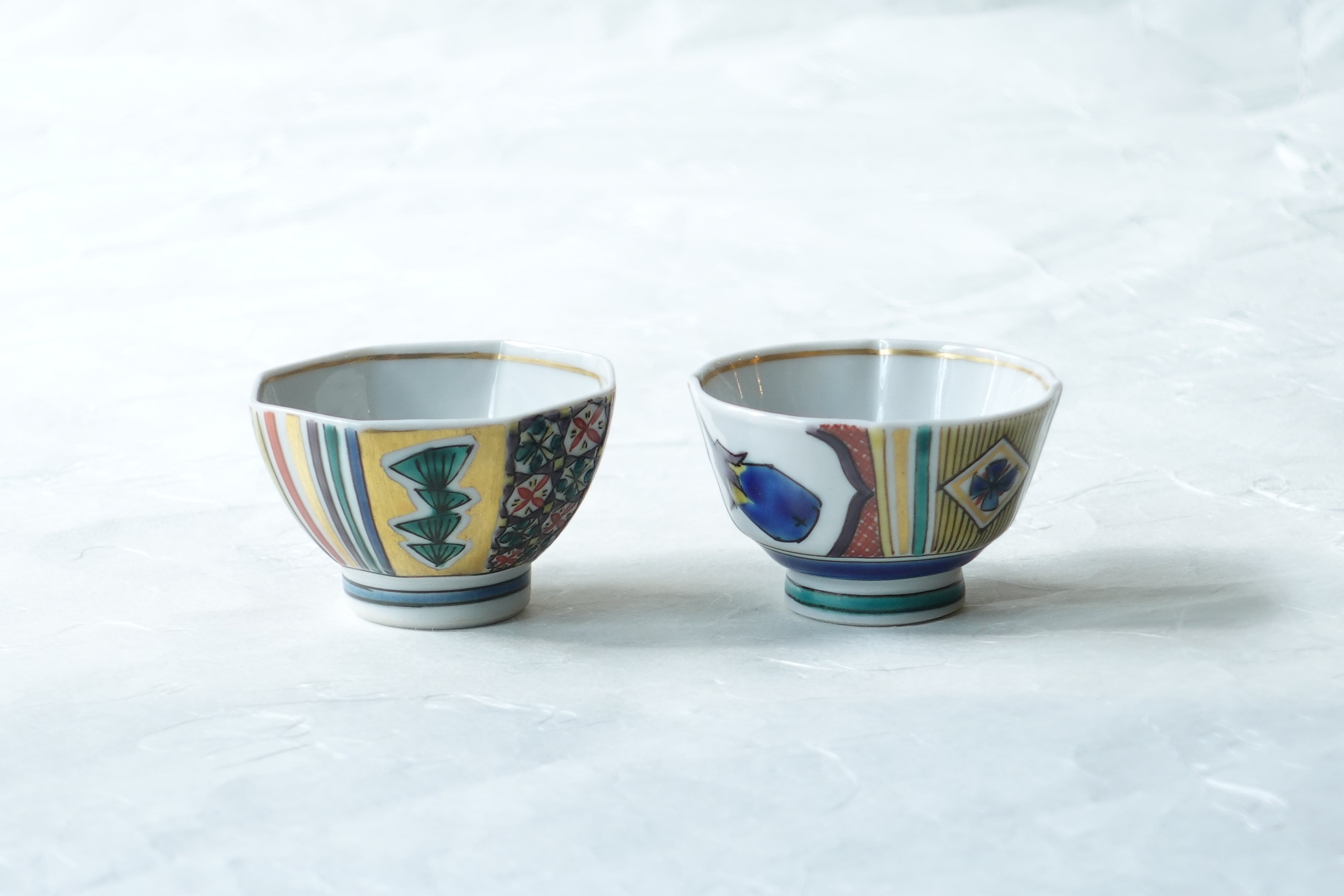 九谷ぐい呑　北出不二雄 九谷焼 北出不二雄 作 色絵 組盃 | 小林漆陶