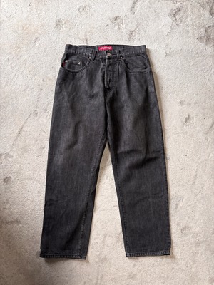 90～00s OLD STUSSY/Black Denim pants/USA製/32R/ブラックデニムパンツ/ストレ－ト/ブラック/ワイド/ステューシー/オ－ルドステューシー