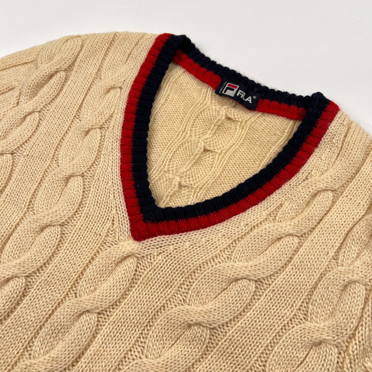 希少 レア イタリア製 FILA フィラ ケーブル編み チルデン ニット セーター 50 /ビンテージ/オールド/男女でも