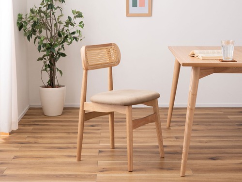 ラタン調ダイニングチェア【ベージュ】【完成品】 画像