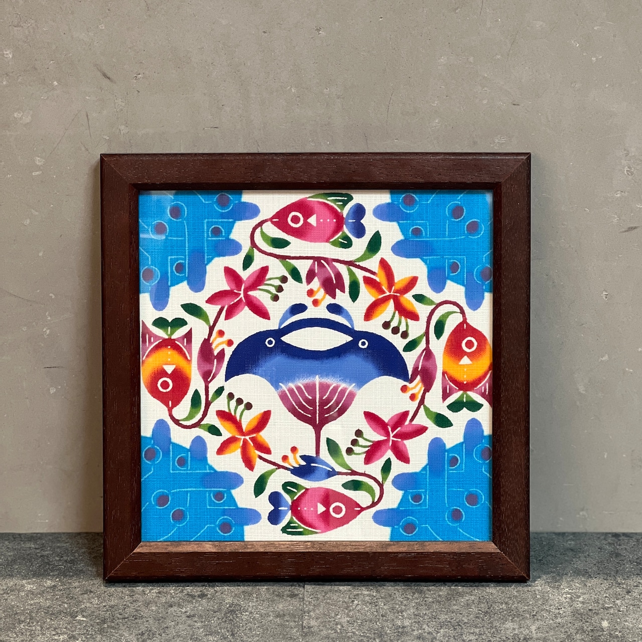 中西敏也 紅型額装 20×20