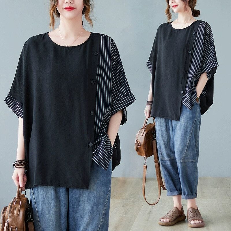 CONTRAST STITCH DESIGN BOAT NECK PULLOVER TOP 1color M-14131