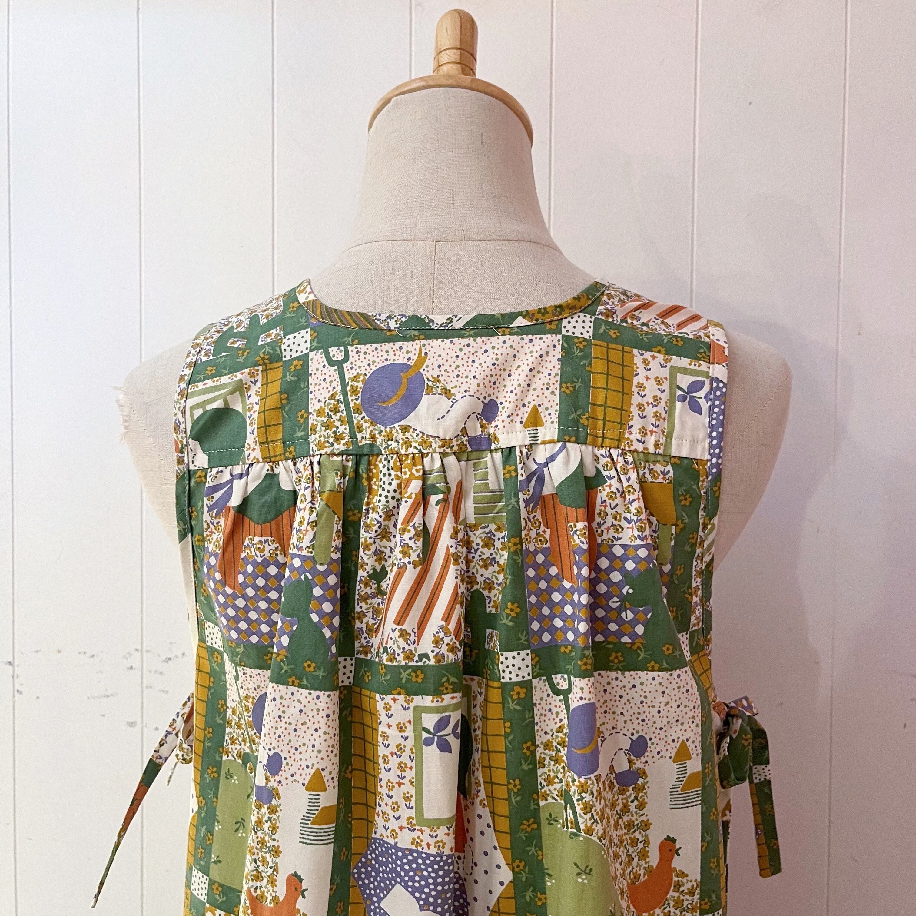 patchwork printed side ribbon one-piece