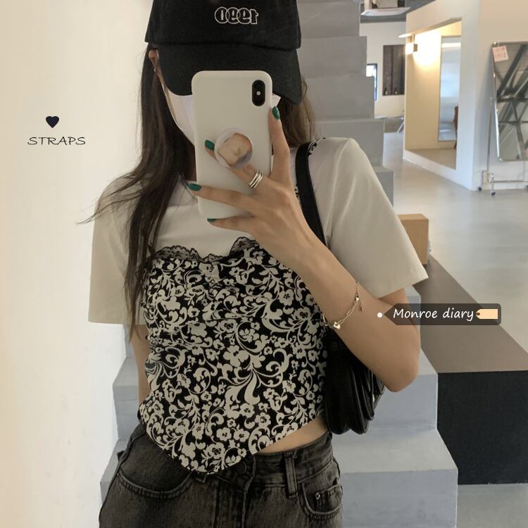 レッドサマーフローラルTシャツ 大人ガーリー スウィート キュート カジュアル 夏物 花柄 モンロー35915918964